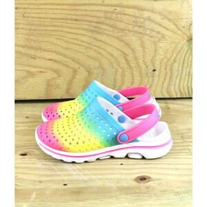 Skechers GoWalk 5 Girls 3 Rainbow Slip on Water Clogs Shoes Pink Blue
